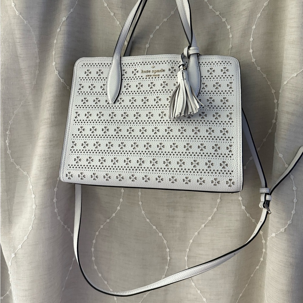 Kate Spade Light Gray Floral Cutout Shoulder Bag